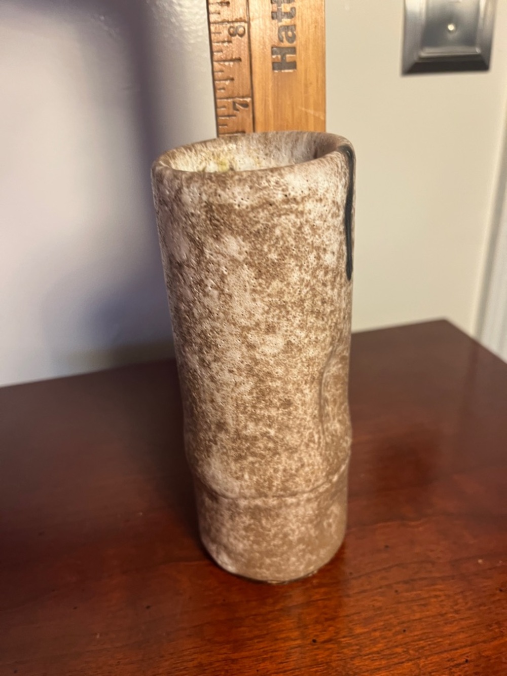 McCarty Pottery signed Vintage Brown and White Bamboo Ceramic Bud Vase 6.5 tall - Picture 6 of 7